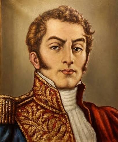 Retrato pictórico de Antonio Nariño en uniforme militar de gala, con casaca roja bordada en oro