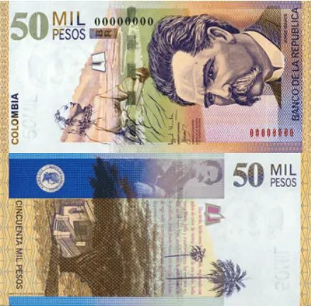 Billete de 50.000 pesos colombianos