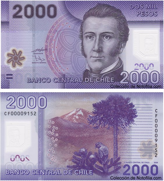Billetes de polímero del Banco Central de Chile: 1.000 y 2.000 pesos