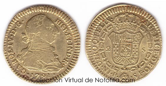 Carlos IV — 2 Escudos de Oro, Bogotá 1791