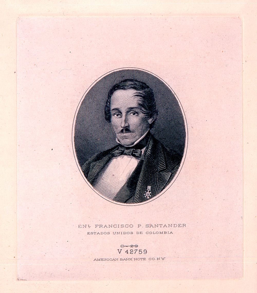 Retrato grabado en talla dulce del General Francisco P. Santander, óvalo impreso por American Bank Note Company