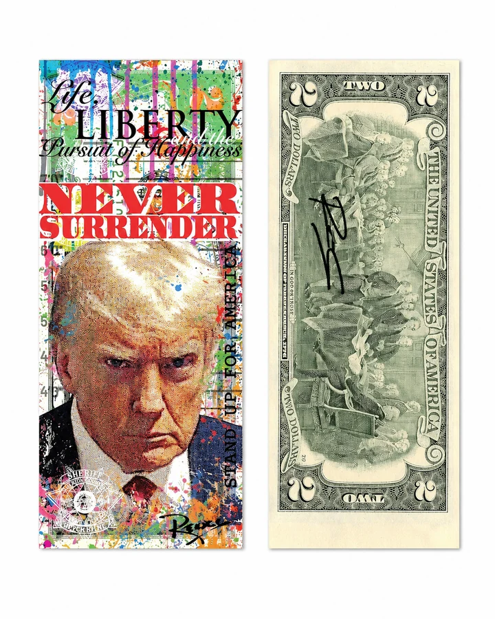 Donald Trump Mugshot 45th President, billete de dos dólares Rency Art firmado a mano
