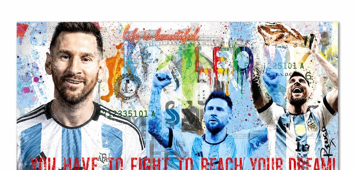 Lionel Messi Pop Art Leo, billete de dos dólares Rency Art firmado, edición 2/222