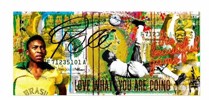 The King Pelé The Beautiful Game, billete de dos dólares Rency Art firmado a mano (2024)